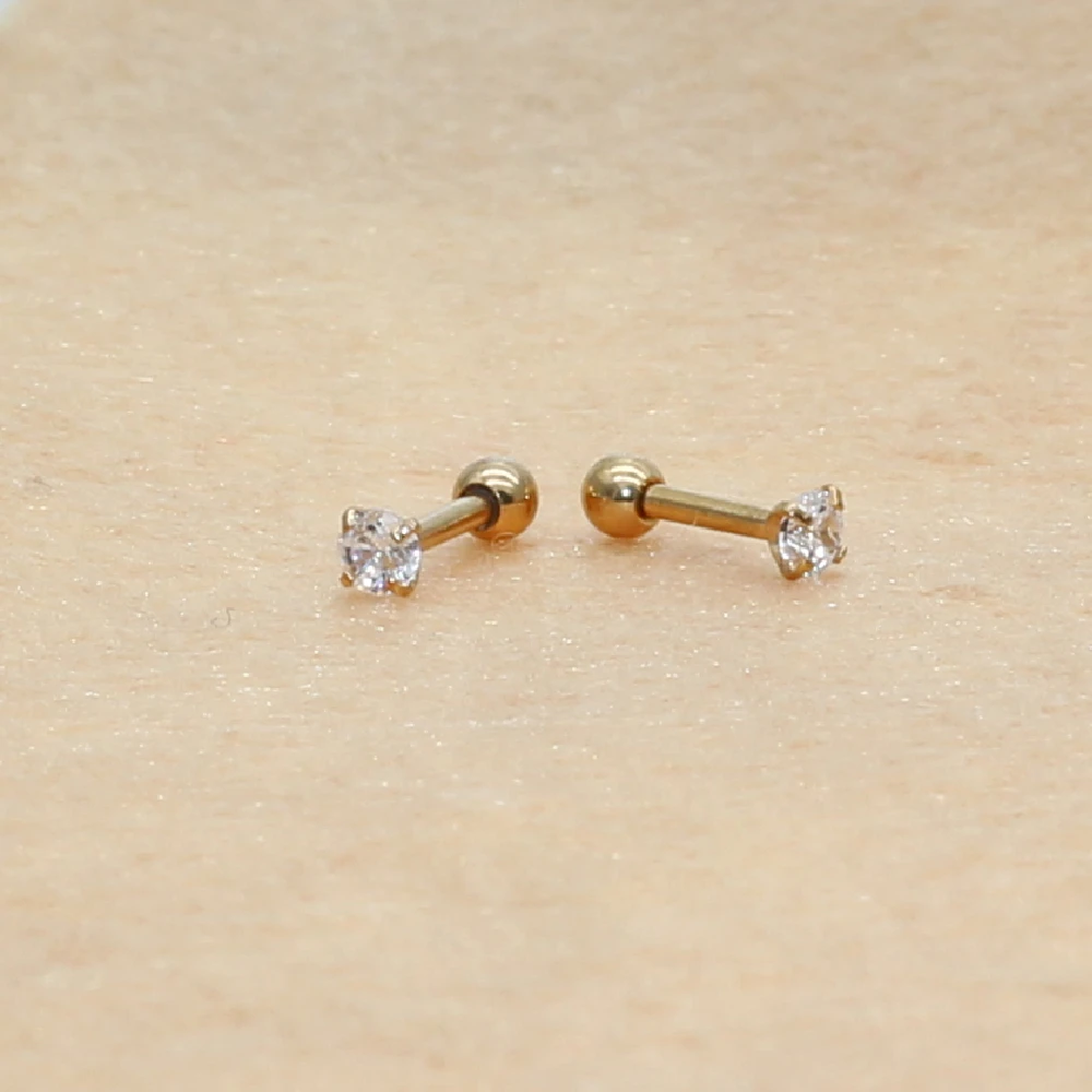3mm Bunte Ohrstecker mit Schraubverschluss aus Edelstahl, klassisch goldfarben, AAA runder Zirkon – Detail 18