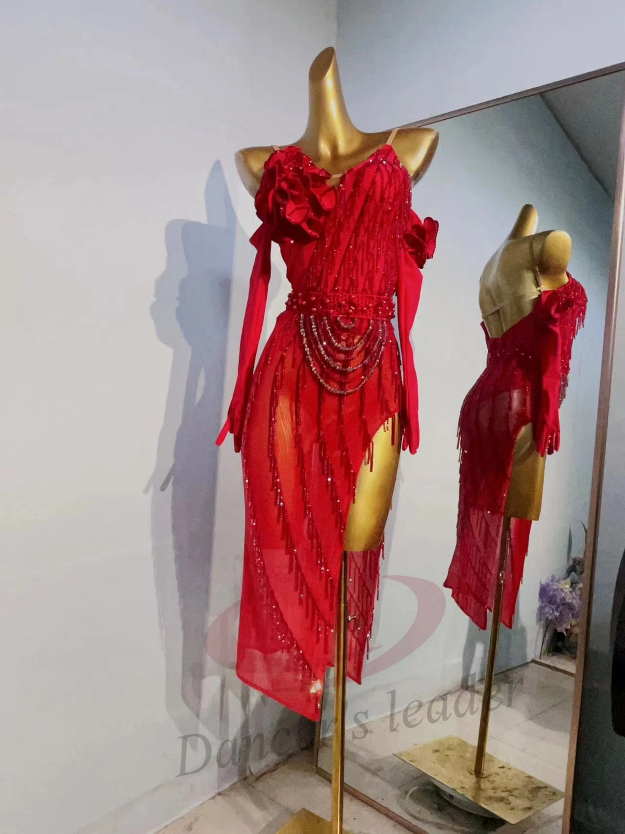 

Профессиональное платье для латиноамериканских танцев, элитное, на заказ, с большим красным цветком, для танго, женское, для взрослых, стандартное, сценическое, профессиональная одежда