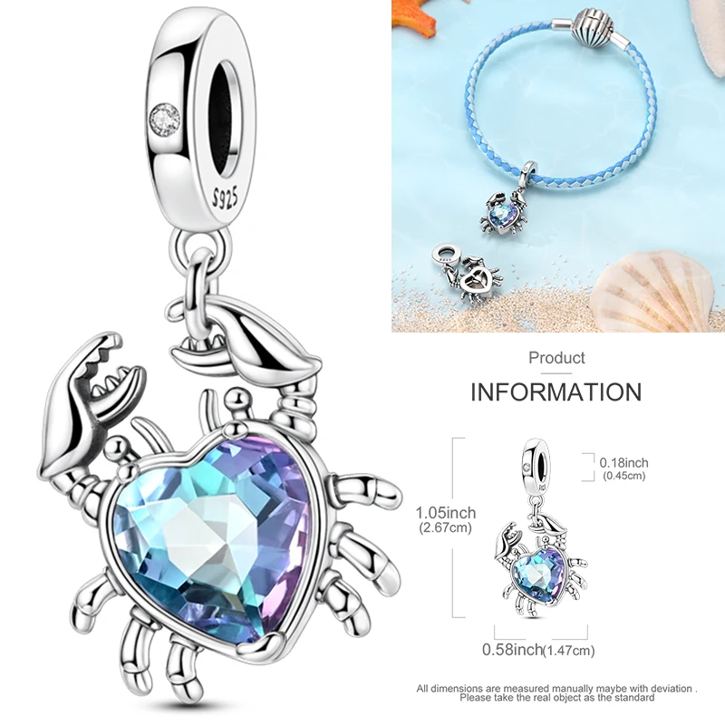 925 Sterling Silber Ozean-Meerestier-Charm-Perlen Wal Delfin Seepferdchen Oktopus Krabbe Mantarochen für DIY Armband Halskette Geschenk – Detail 15