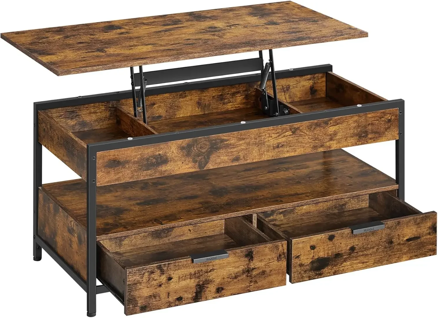 VASAGLE Couchtisch, höhenverstellbarer Wohnzimmertisch, Kaffeetisch, mit Schubladen, offenes Fach,