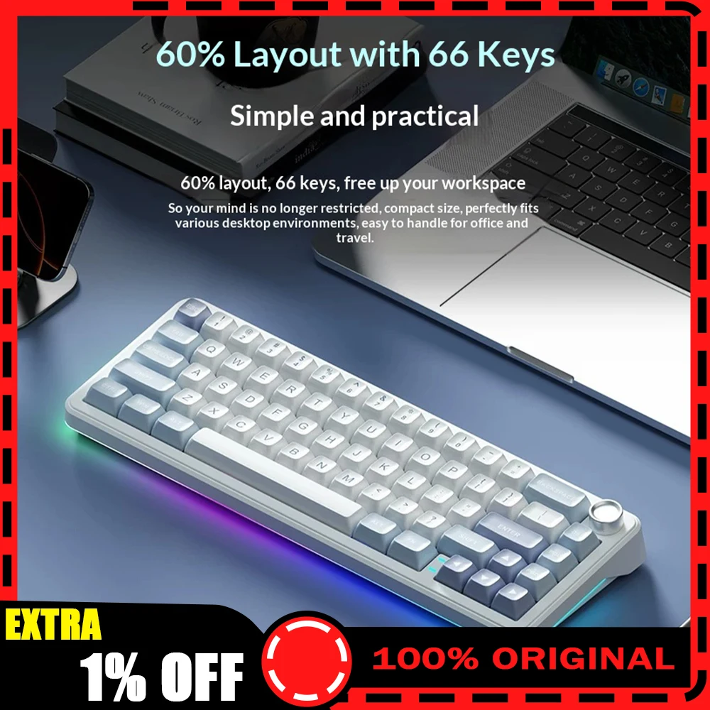 WEIKAV WK68 Wireless Keyboard GASKET Structure Multiple Silencing Gaming Keyboard Three-mode Connection Full Key Hot Plug Gifts