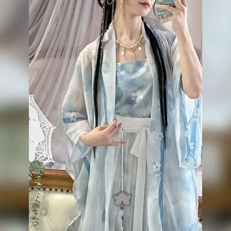 Ancient Chinese Hanfu Dress Women Cosplay Costume Vintage Summer Blue 3pcs Sets Party Outfit Hanfu Dress Song Dynasty Suits