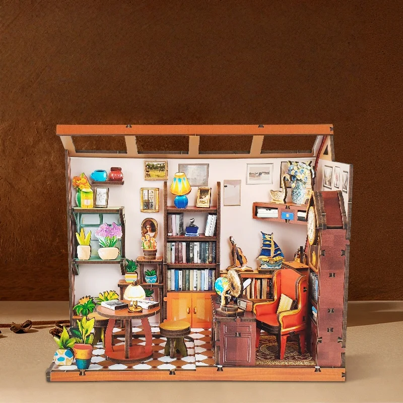 مجموعة ديوراما للمكتبة العتيقة من OUZEY، كوخ عاشق الكتب الخشبية ثلاثية الأبعاد، هدية دراسة إبداعية للمراهقين #1