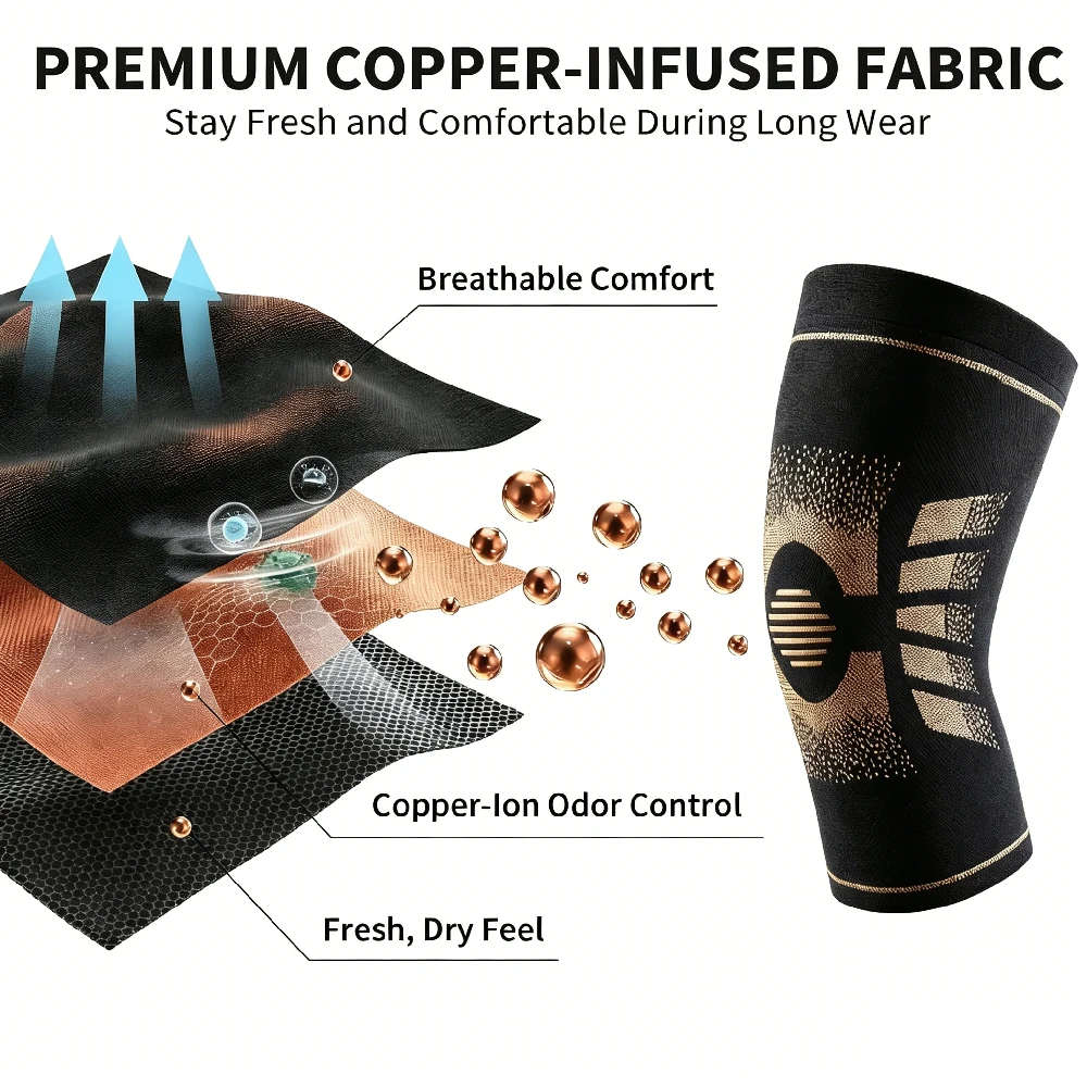 1/2PCS Copper Compression Knee Support Sleeve, Stretch Breathable Copper Knee Brace, Ideal for Weightlifting, Cross Training