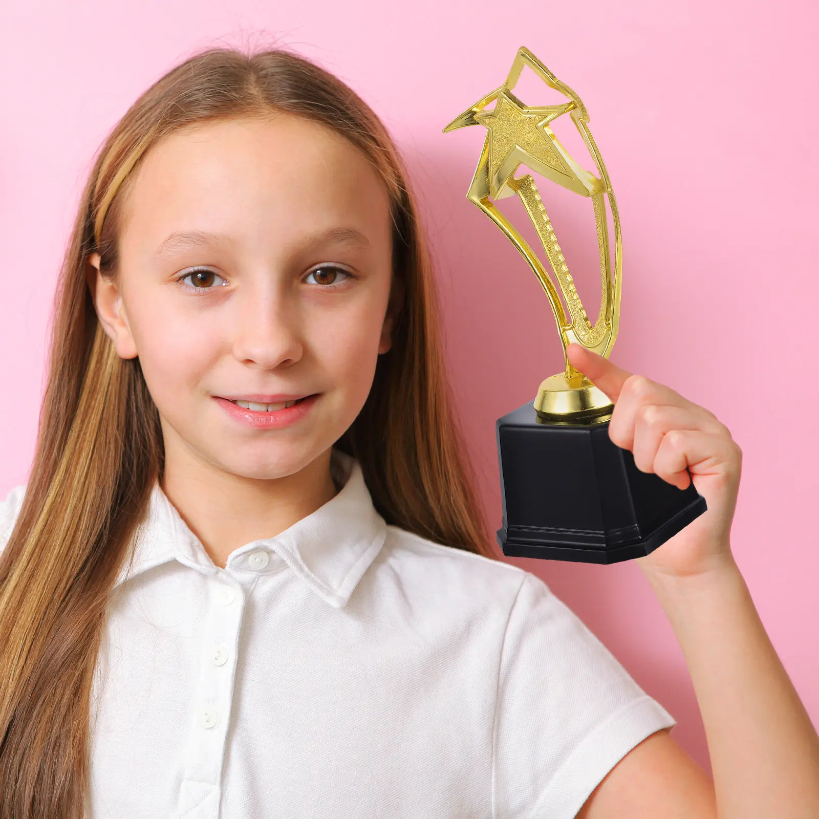 Golden 20.5cm Star Design Award Trophy Plastic Base Prize for Party Game Classroom Rewards Competition Ceremony Appreciation