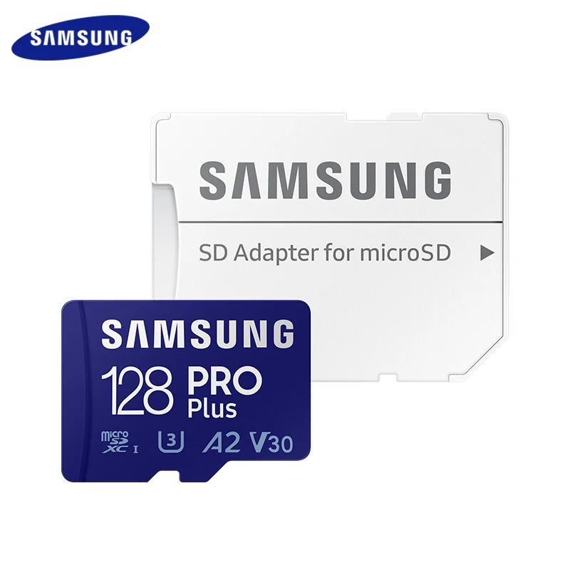 Samsung pro plus micro sdメモリーカード、sdアダプター、Microdxc、u3、a2、v30、4kビデオ、UHS-III、フラッシュカード、128GB、256GB