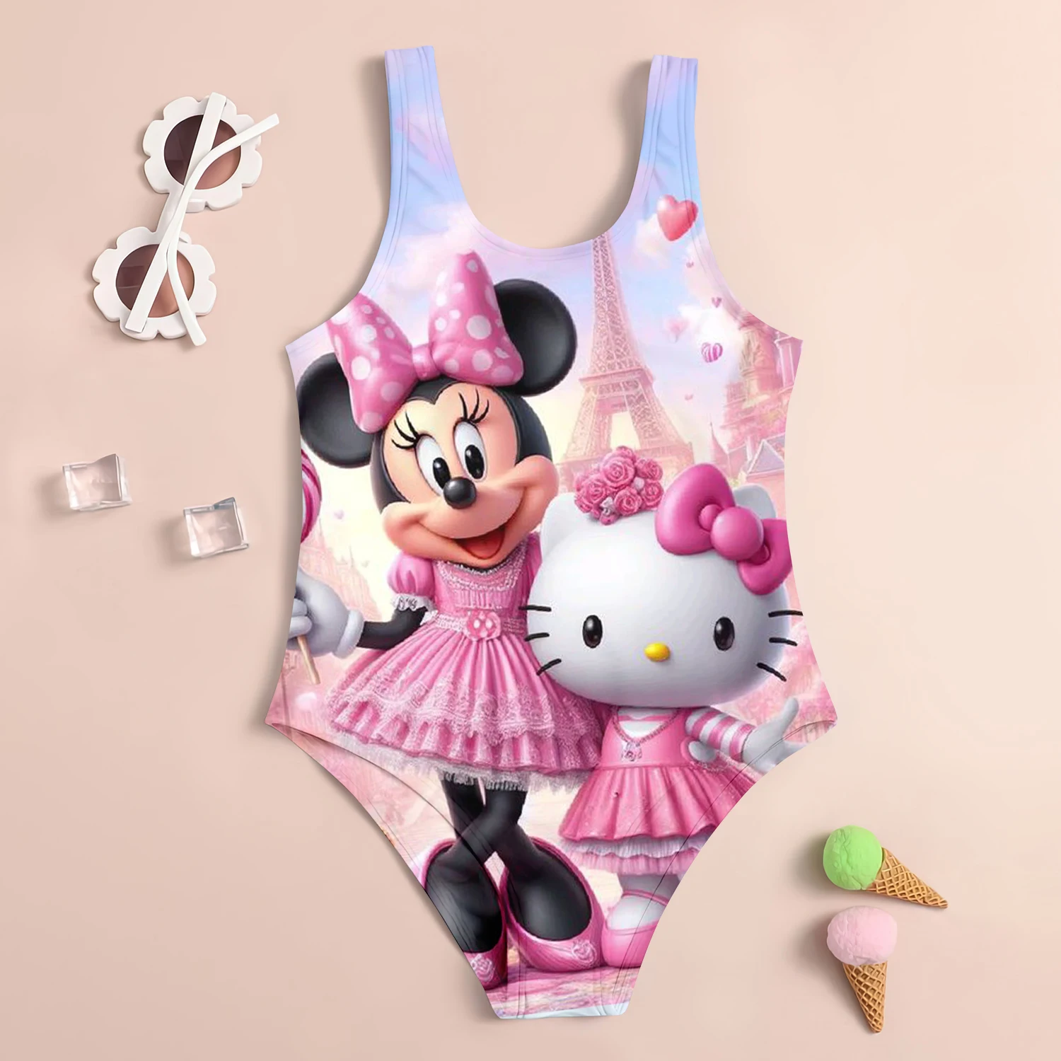 2024 Summer New Children\'s One-Piece Swimsuit Cute Daisy & Minnie 3d Printed Girl Women\'s Breathable Kids Summer Seaside Clothes