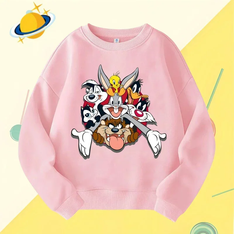 Bugs Bunny children\'s crewneck hoodie Disney cartoon print autumn winter long-sleeved sweatshirt Boys girls Kawaii casual top