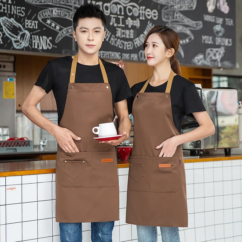 Customized Logo Design Apron Logo Signature Men\'s Women\'s Kitchen Aprons Home Chef Baking Clothes Waterproof  with Pockets