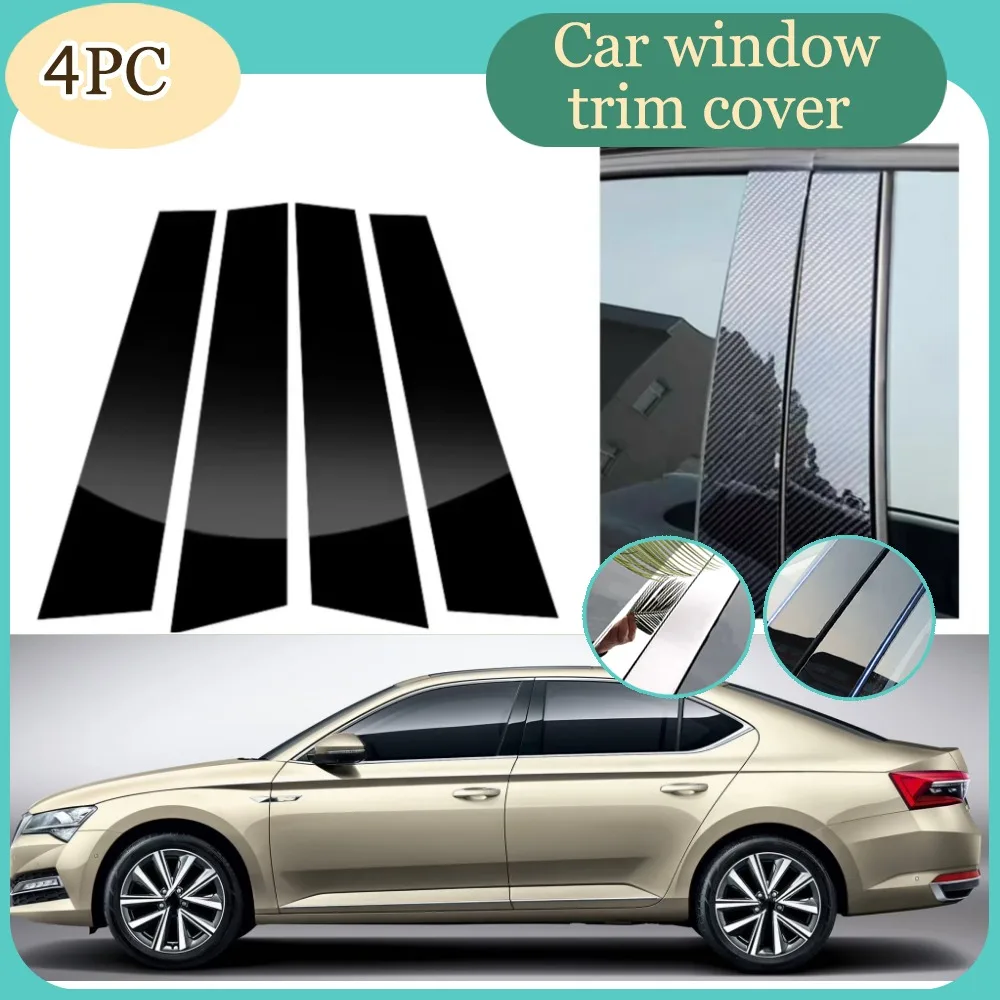 

4PCS Glossy Black Silver Carbon Pillar Post Fit For Skoda Superb B8 (3V) 2016 2017-2023 Door Window Column BC Trim Sticker Cover