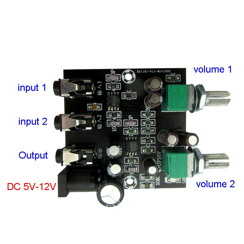 DC 5V-12V Mixer segnale audio stereo scheda 2 vie ingresso 4 vie uscita