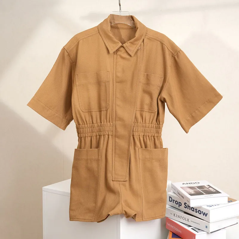 y2k spring/summer mainline patchwork workwear cotton jumpsuits woman2024korean fashion simple elasticized waist Womens overalls