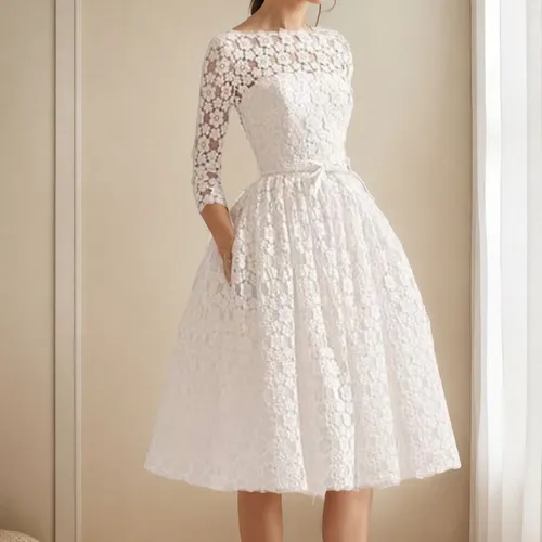 웨딩 드레스 A 라인 3/4 길이 소매 무릎 길이 신부 가운 아플리케, 무료 맞춤형 2025, 피로연, 작은 흰색 드레스 