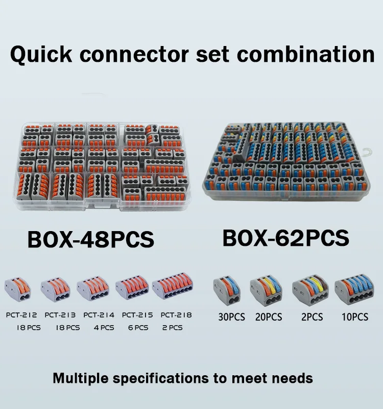 48/62 Pcs Fast Wiring Connector Push-in Terminal Block Universal Electrical Cage Household Combo Box
