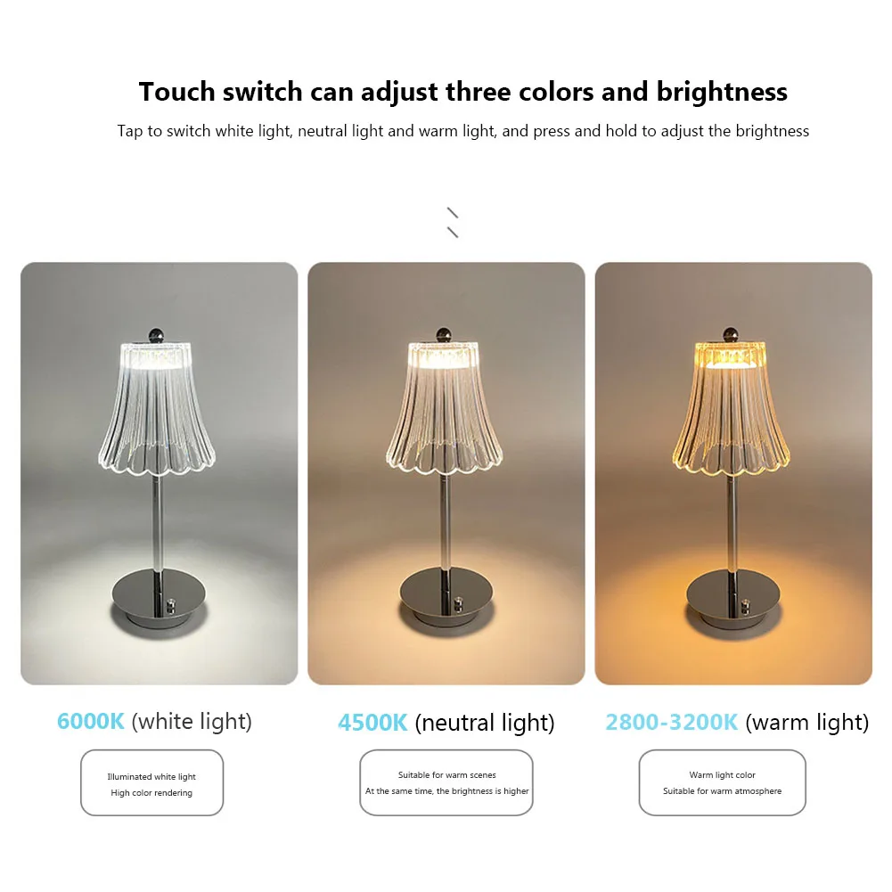 Acrylic Bedside Lamp Rechargeable Touch Control Nightstand Lamps Adjustable Dimmable Cordless for Home Furnishing Decoration