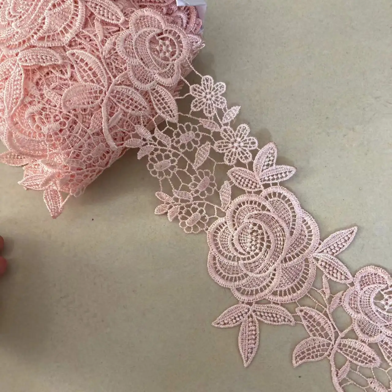 2 yard 12cm Pink Polyester Pearl Flower Embroidered Lace Trim Ribbon Fabric Handmade DIY Wedding Dress Sewing Supplies Craft Hot