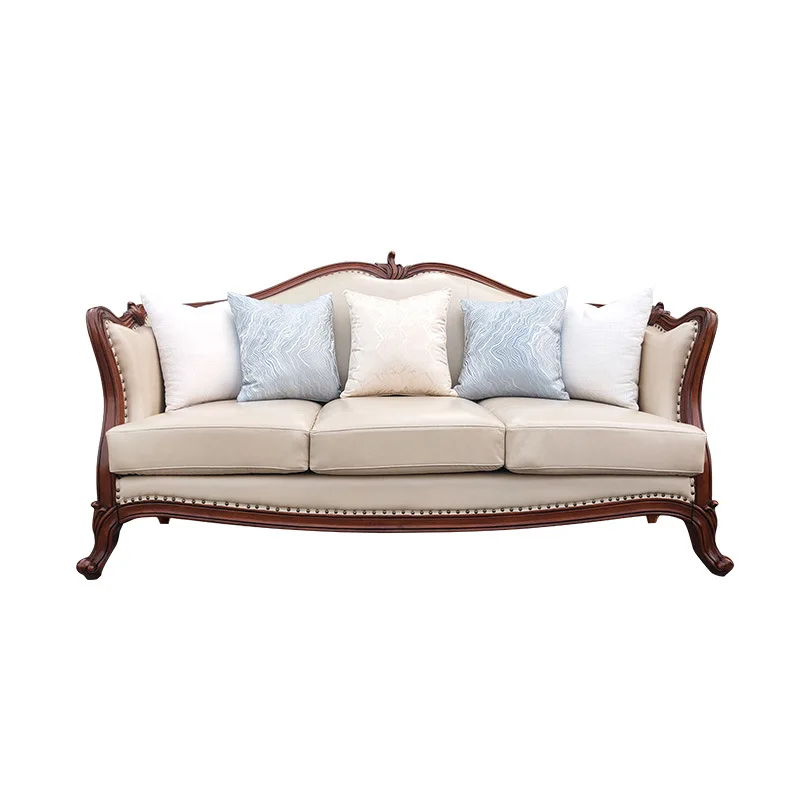 

Solid wood sofa European modern simple living room furniture fabric combination