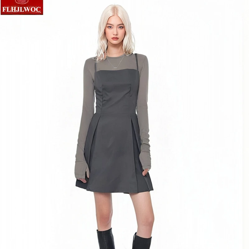 Backless Tank Dresses New Fashion FLHJLWOC Woman 2025 All-Match Japan Girls Chic Korea Lady Solid Sleeveless Cute Mini Dress