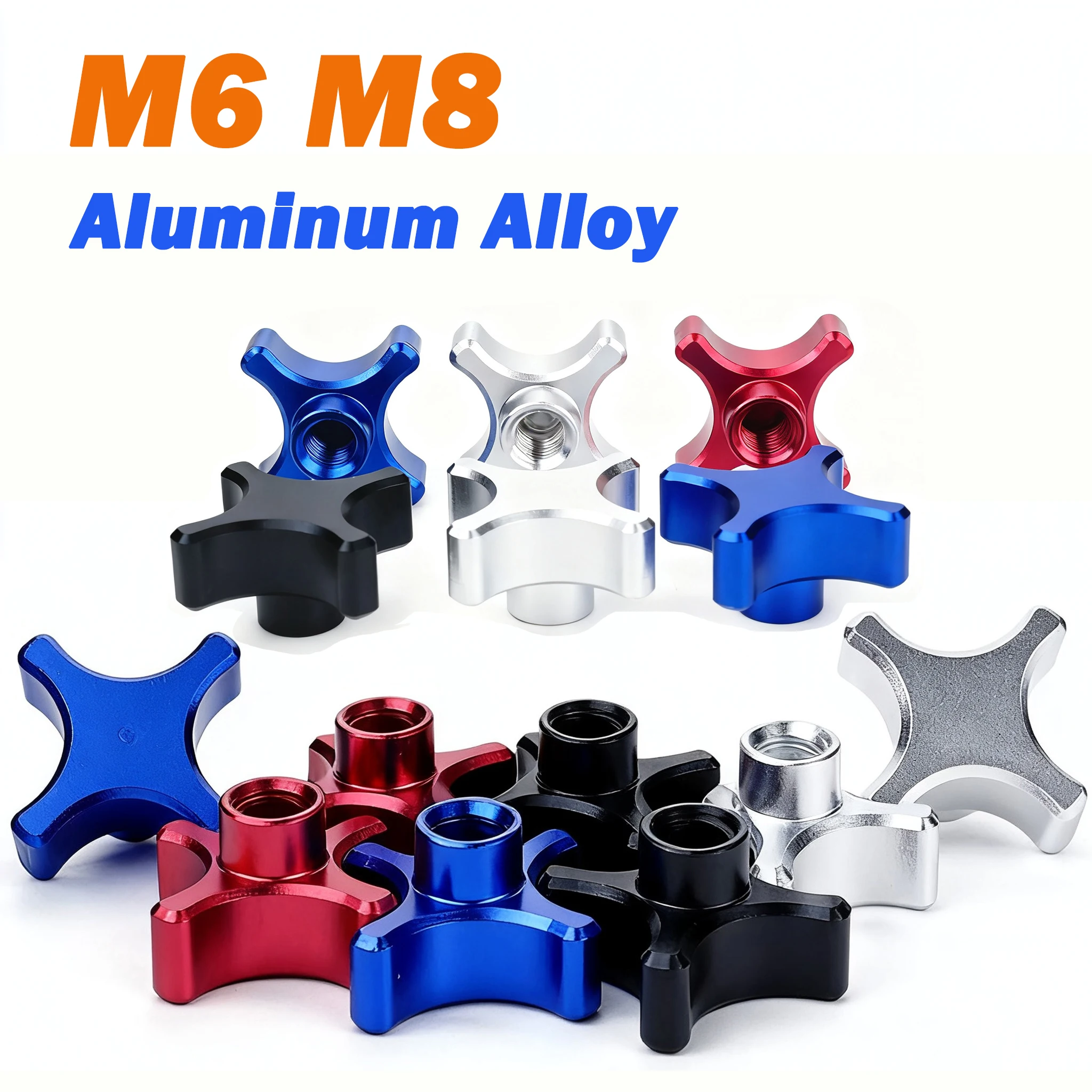 1~10Pcs M6 M8 Aluminum Alloy Silver/Burgundy/Black/Royal Blue Plum Hand Tighten Nuts 4 Star Blind Hole Clamping Knob Thumb Nuts