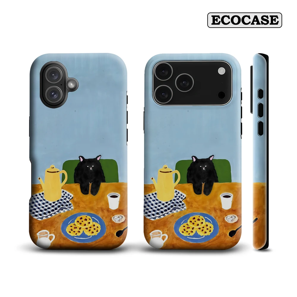 Cozy Black Cat Coffee Time IPhone 17 Must-Haves Handyhülle für IPhone 17 16 15 14 13 12 Pro Max Plus Doppelschichtige Rückseite