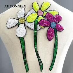 1 Piece Big Size Sequined Flower Patch Fashion Shining Iron on Patch for Clothing DIY Decoration Accessories Back Adhesive