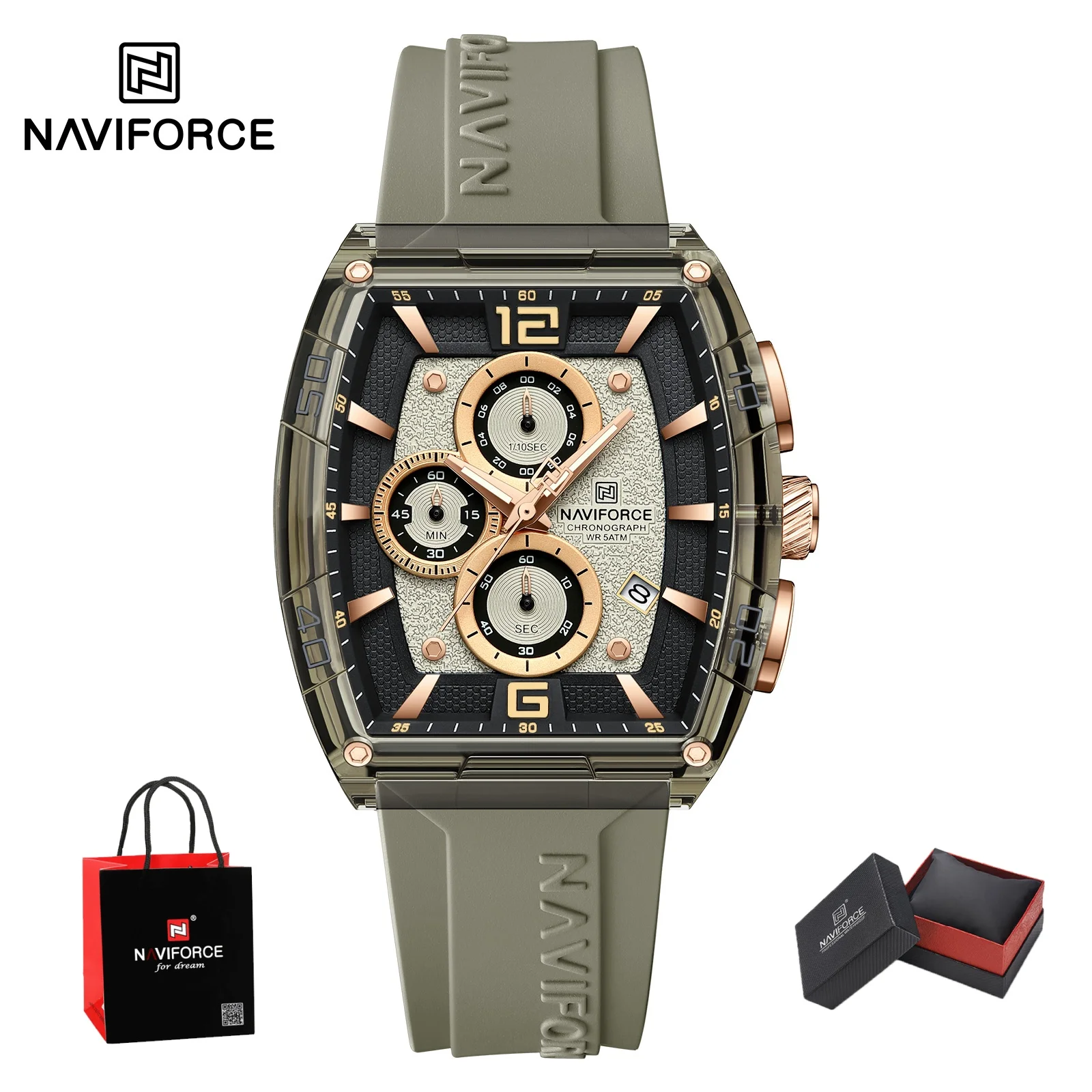 

NAVIFORCE часы для мужчин, роскошные спортивные водонепроницаемые кварцевые наручные часы с силиконовым ремешком, светящиеся часы с хронографом, подарок + коробка