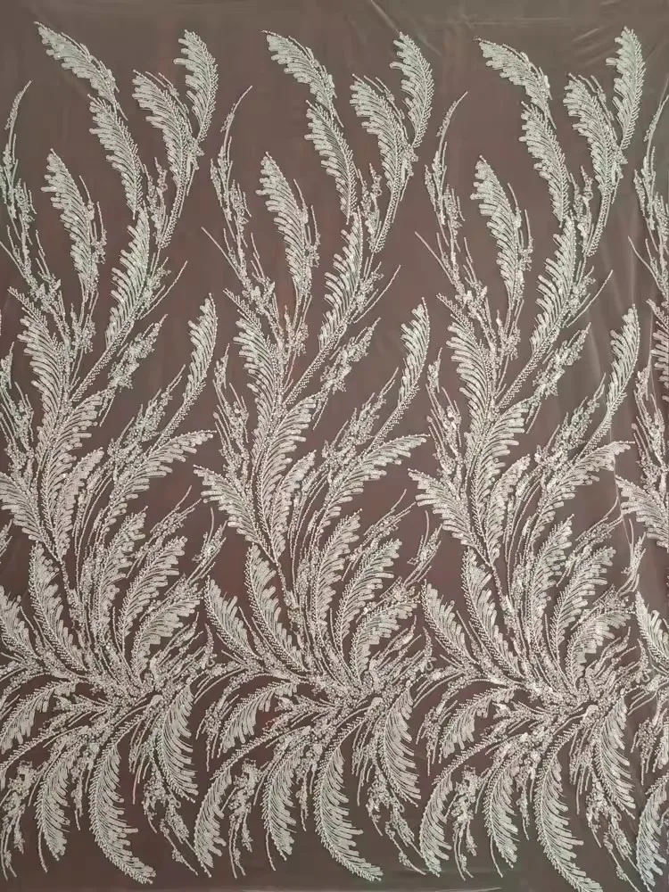 

1yard Groom Nigerian Wedding Bridal Embroidery French Tulle fabrics for Sewing African Sequins Beaded Lace Fabric