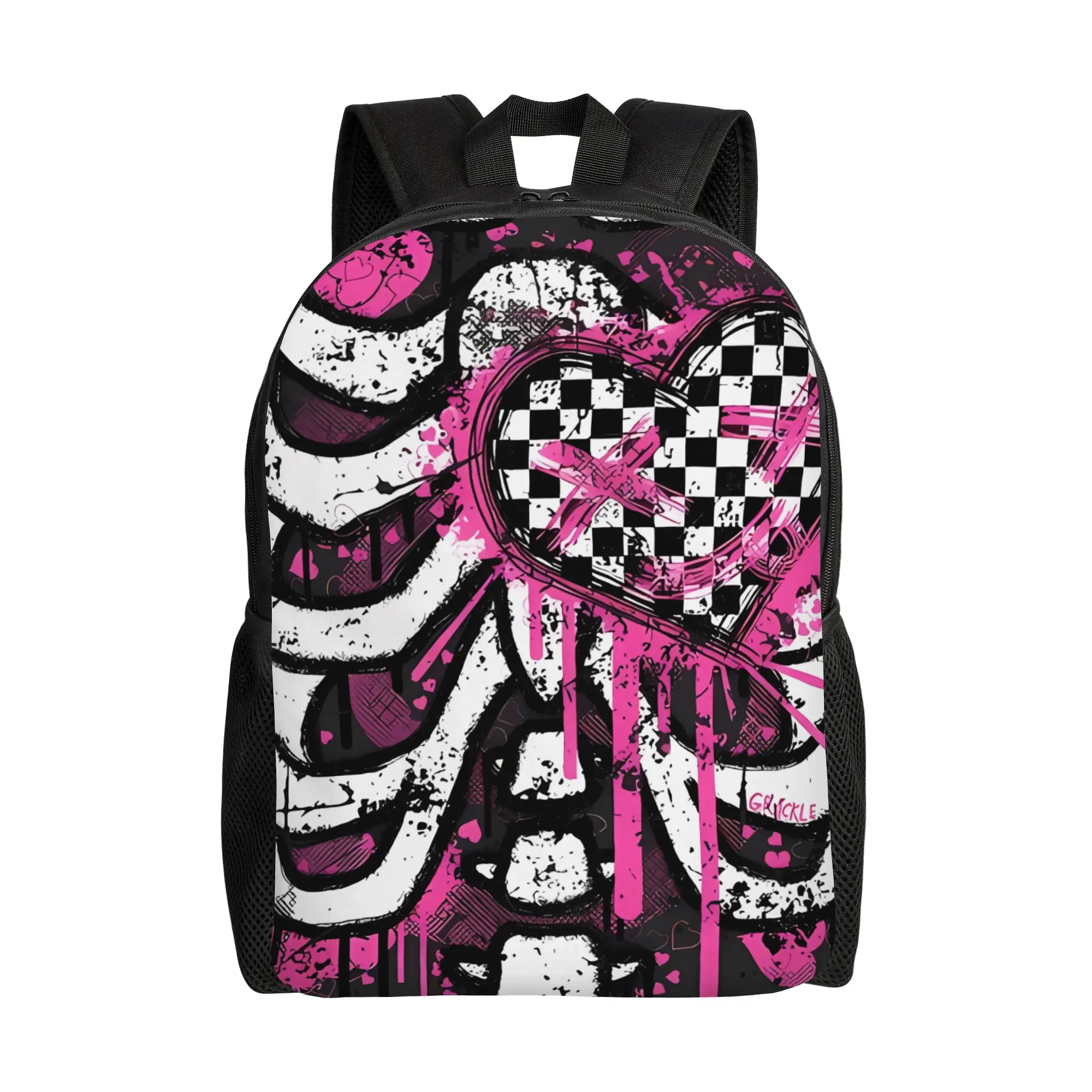 Mochila escolar Y2K Edgy At Heart, versión rosa, estilo grafiti, para hombre, mochila diaria de gran capacidad, temporada de regreso a clases