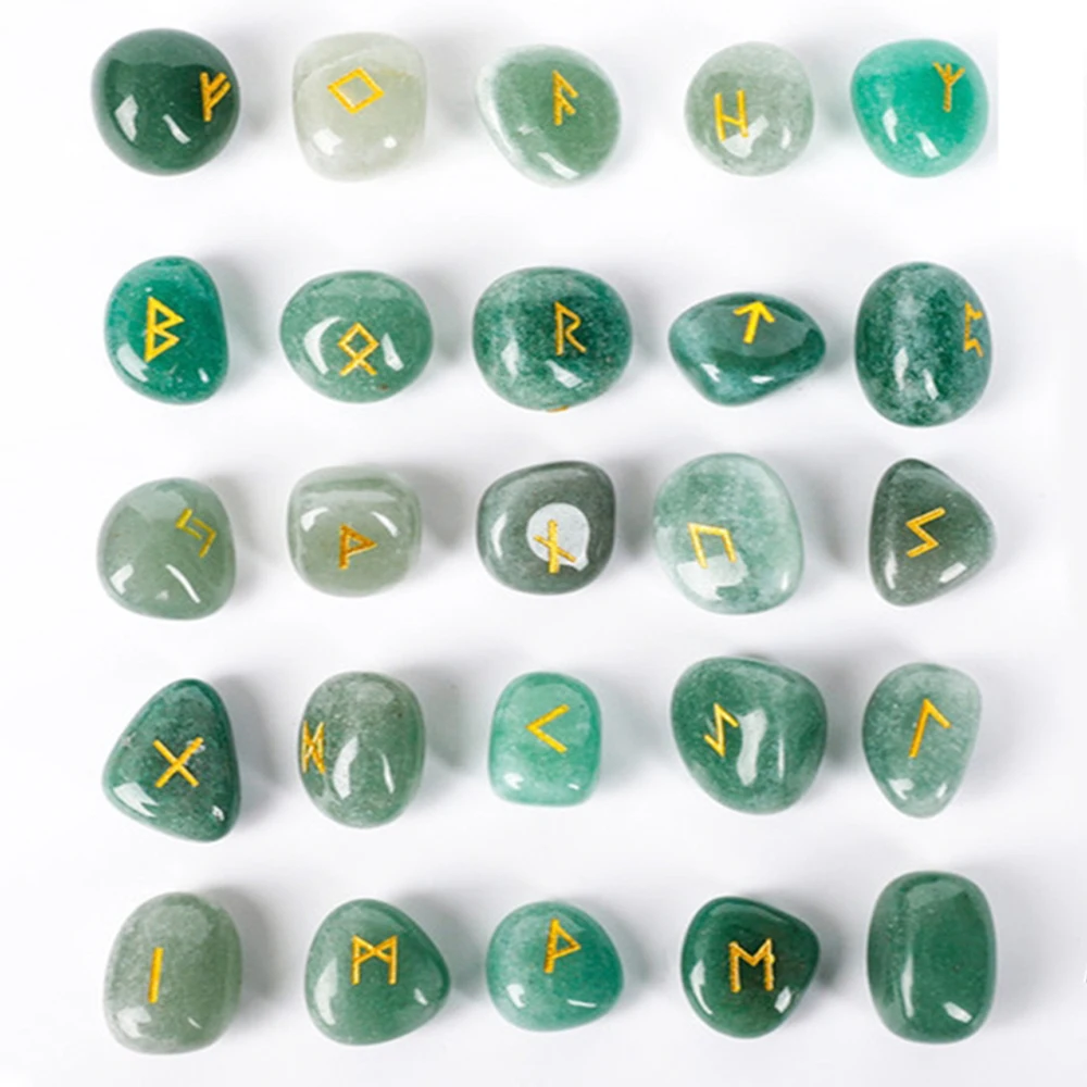 25 PC Natural Crystal Rune Stone Set Nordic Rune Letter Amethyst Gem Irregular Agate Divination Healing Stone Lucky Decoration