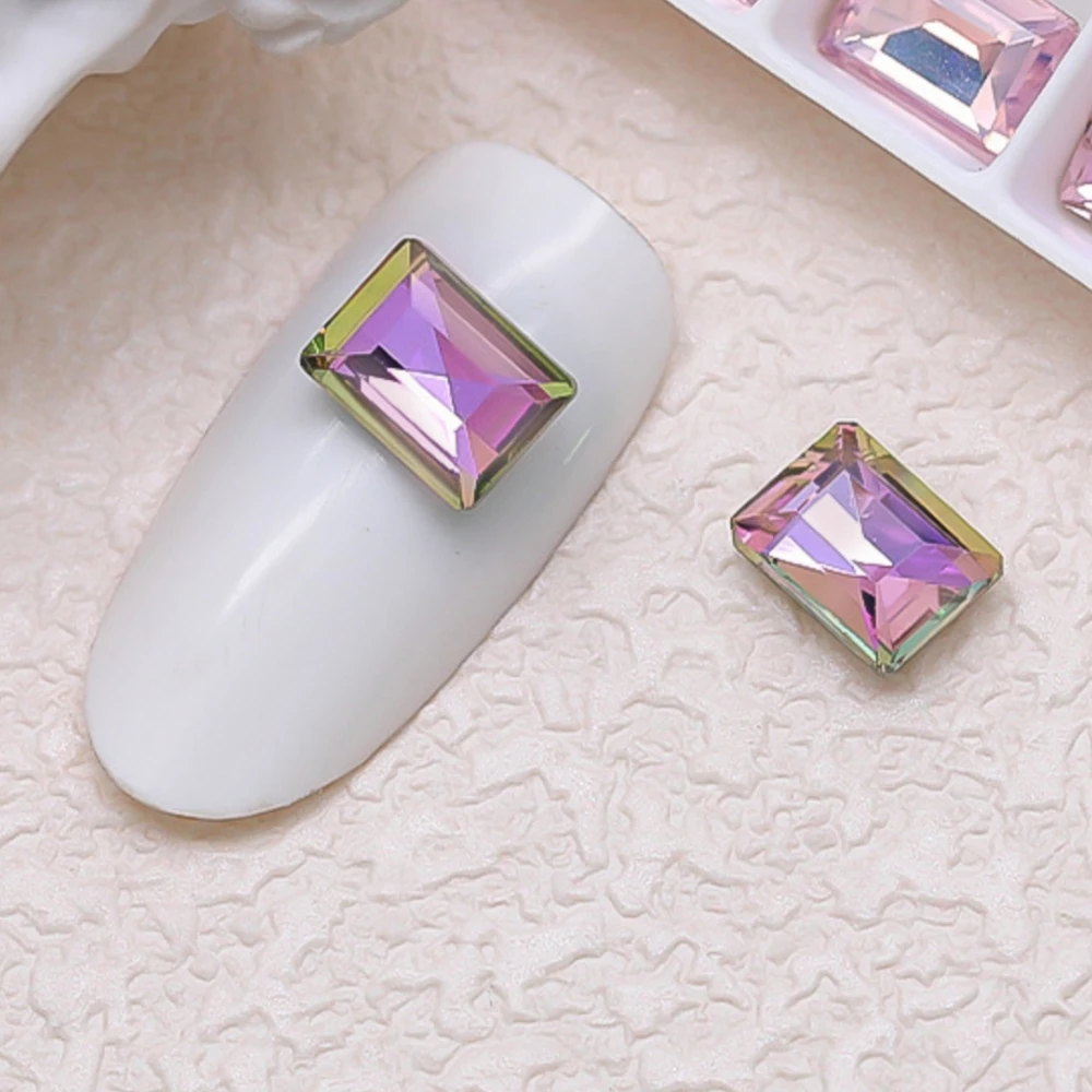 50pcs 6x8mm rectangular right angle nail accessories colorful super shiny K9 diamond pointed bottom irregular nail decoration