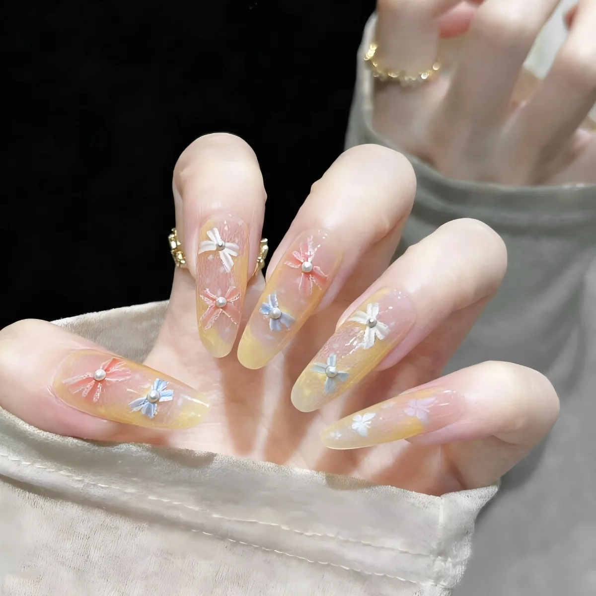 Exquisite Bow Nail Charms Stickers Summer Shell Hlitter Self-adhesive Nail Art Decorations Stickers for DIY Manicure Accessories