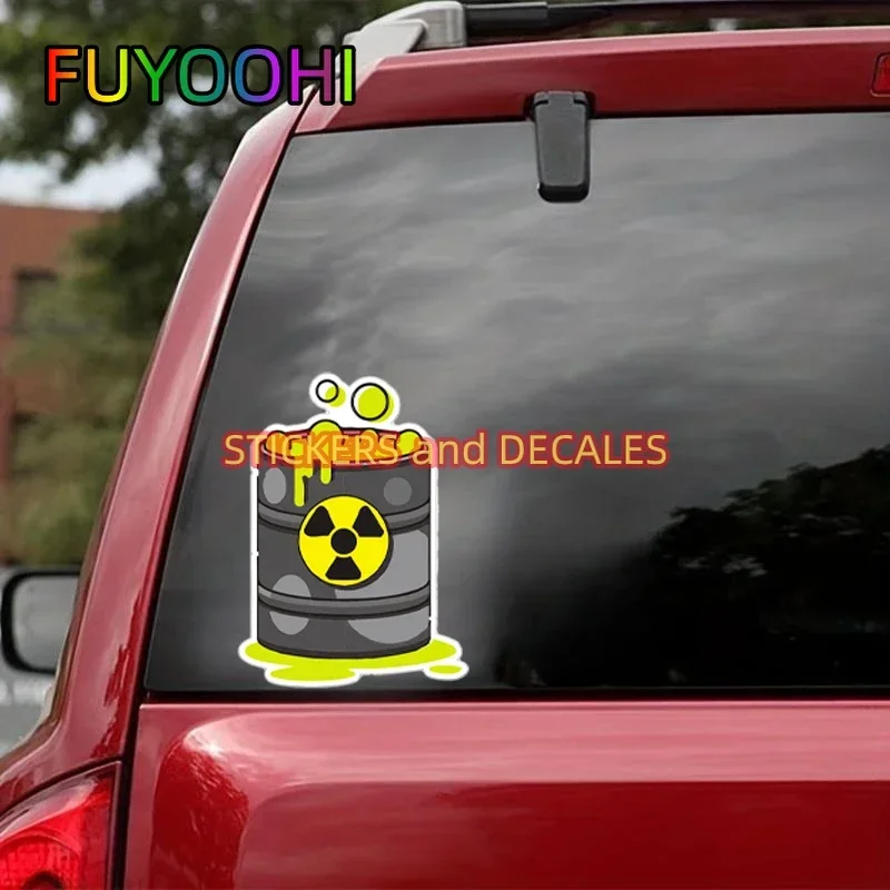 FUYOOHI Car Stickers Cartoon Nuclear Waste Bucket Vinyl Decals for Auto Body Window Windshield Fuel Tank Bumper Decoration