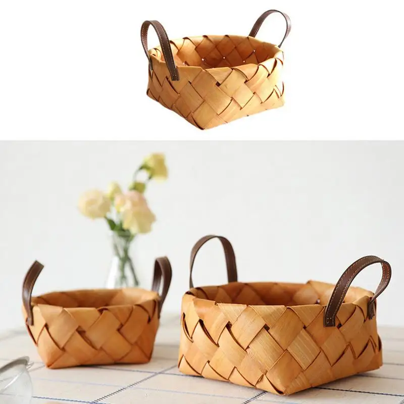 Mini Woven Baskets With Handles Small Woven Wicker Miniature Flower Basket Japanese Round Bread Basket Kitchen Storage Supplies