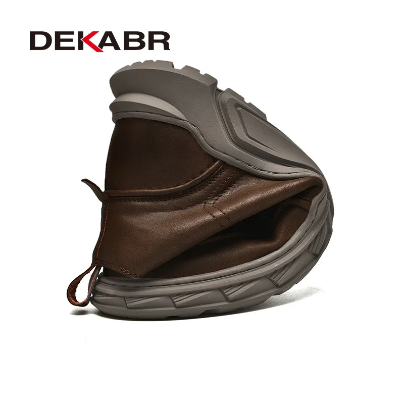 DEKABR New Fashion Winter Ankle Boots Genuine Leather Mens Boots Lace-Up Platform Waterproof Comfortable Warm Fur Boots