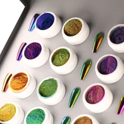 1g/jar Chrome Nails Powder Blue Gold Chameleon Nail Metallic Effect Mirror Nail Powder Dust Nail Art Pigment Nails Decoration