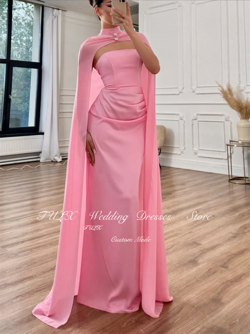 TULX Elegante Zwart Roze Avondjurken Strapless Hoge Hals Mantel Feestjurk Zeemeermin Lange Formele Gelegenheidsjurken Op maat