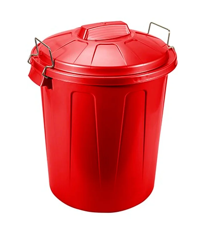 Tradineur plastic waste bin with metal handles, waste bin, bin with lid, recycling, industrial, fabr