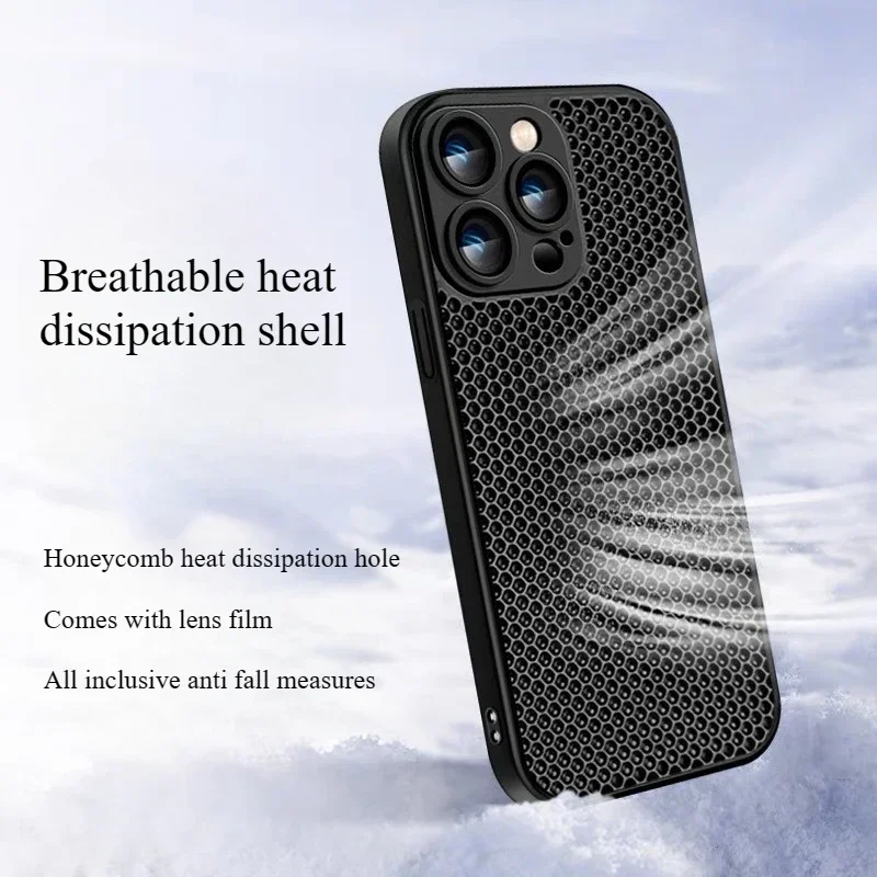 

New for iPhone 15Pro Phone Case Hollow Out 14plus Lens Film Protection 13 Breathable Heat Dissipation 1211 Hard Protective Case