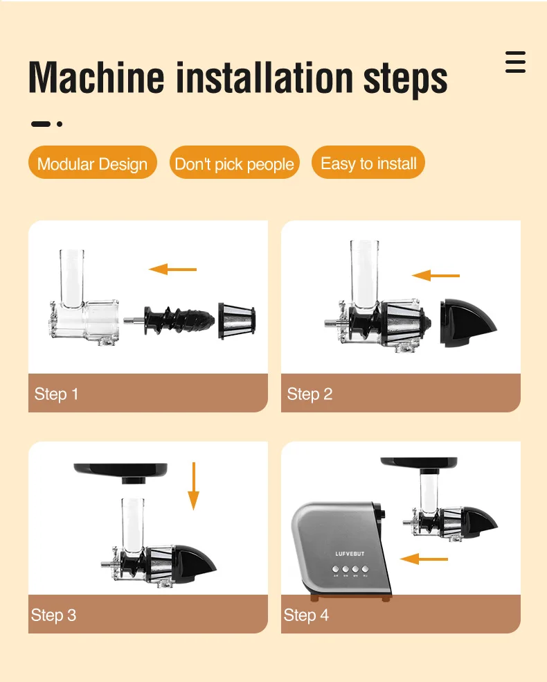 250W Slow Cold Press Fruit Juice Extractor, Anti-jam Reverse, Easy Clean, BPA-Free Quiet Household Vegetable Juicer