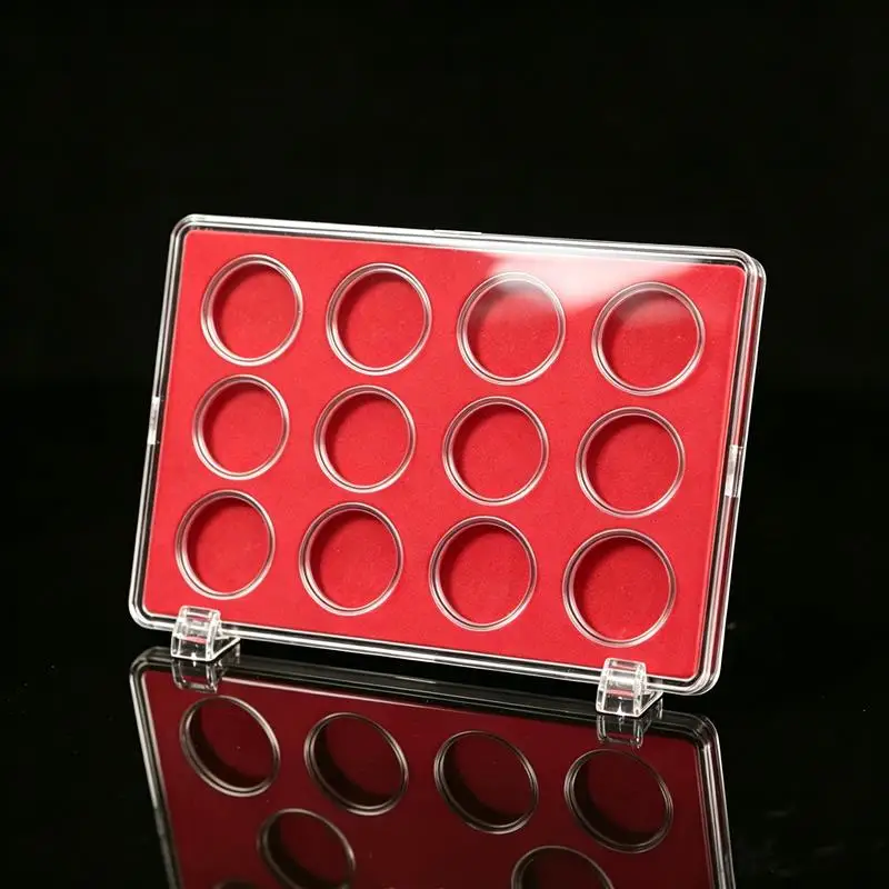 Fit 27mm 12 Coin Capsule Box Round Holder Plastic Transparent Display Case Protect Airtight Collection Storage