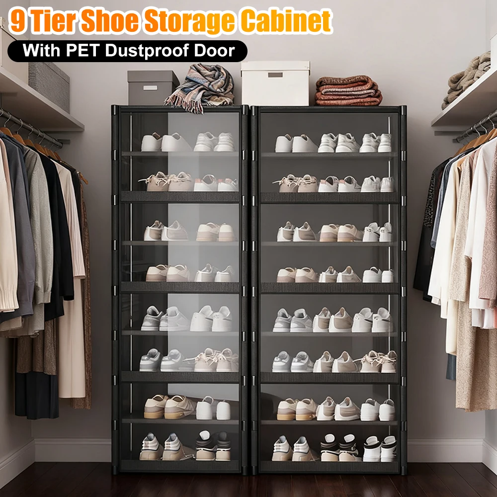 Zapatero multicapa de 9 niveles, armario de almacenamiento de zapatos de 42cm/60cm, soporte Vertical para ahorro de espacio, organizador de zapatos de puerta a prueba de polvo