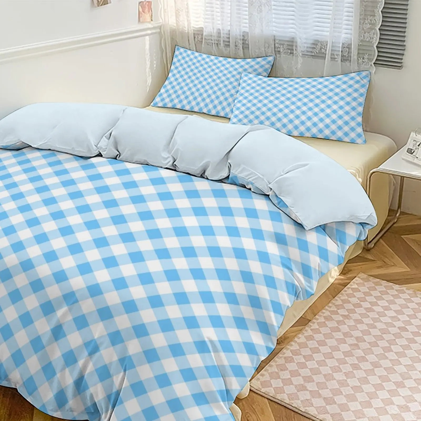 

Cozy Brushed Thickened Bedding Set, Fresh Checkered Duvet Cover & Pillowcases