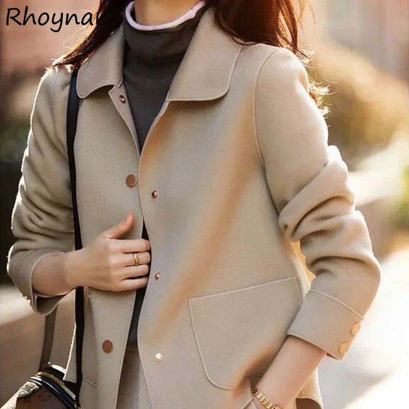 

Basic Jackets Women Simple Lapel Outwear Autumn Temperament Fashion Loose All-match Buttons Up Office Lady Long Sleeve Mature