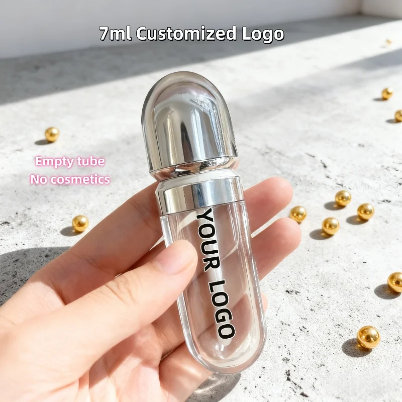 【ロゴカスタム】50個のカスタマイズされた7mlシルバー蓋付き透明チューブ、リップグロス、コンシーラー、美容包装材料に適しています