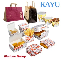 Custom  Custom for hamburger french fries fried wing paper boxes togo snacks fast food packaging container takeaway burger chick