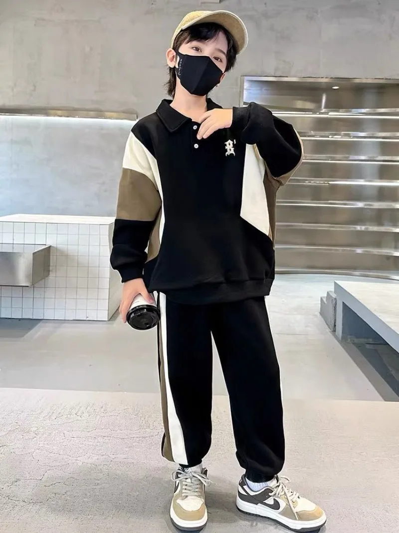 Sweatshirt Set Colorblock Kids Boy Children's Suit Boys Clothes Korean 2025 Clothing Top Bottom Autumn Winter 4 Years Boy's Sets