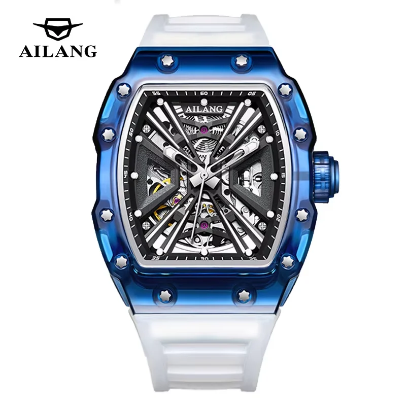 Designer Fashion Cool Sport AILANG Barrel Plastic Case Transparent Mechanical Watch 3ATM Waterproof Automatic OEM Wristwatch