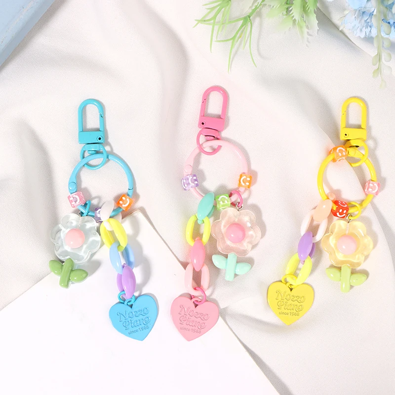 Cute Tulip Key Chain Flower Pendant Love Key Ring Backpack Charms Decoration Bag Accessories