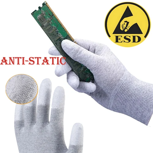 NMSafety 12 pares de guantes de trabajo de seguridad antiestáticos ESD Material de nailon de carbono antideslizante para agarre y protección mejorados