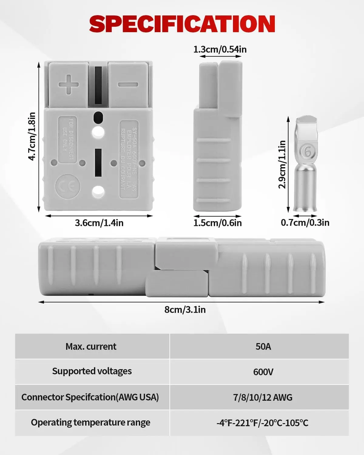 2-Pin 50A-600V Battery Terminal Connectors 1-10Pcs Battery Quick Connect/Disconnect for Anderson Style Plug Connectors DC